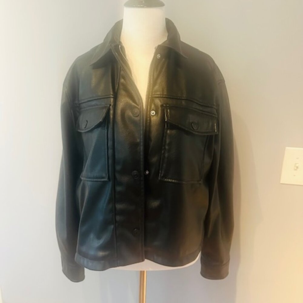 H & M Divided Black Faux Leather Jacket size small